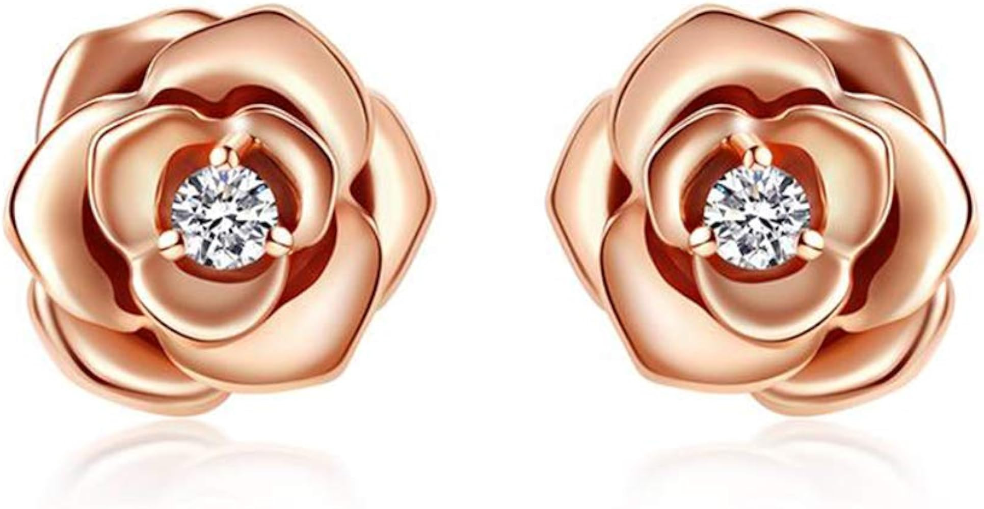 FANCIME 14k Solid Rose Gold Genuine Diamond Small Rose Flower Stud Earrings Dainty Fine Jewelry Vale | Amazon (US)