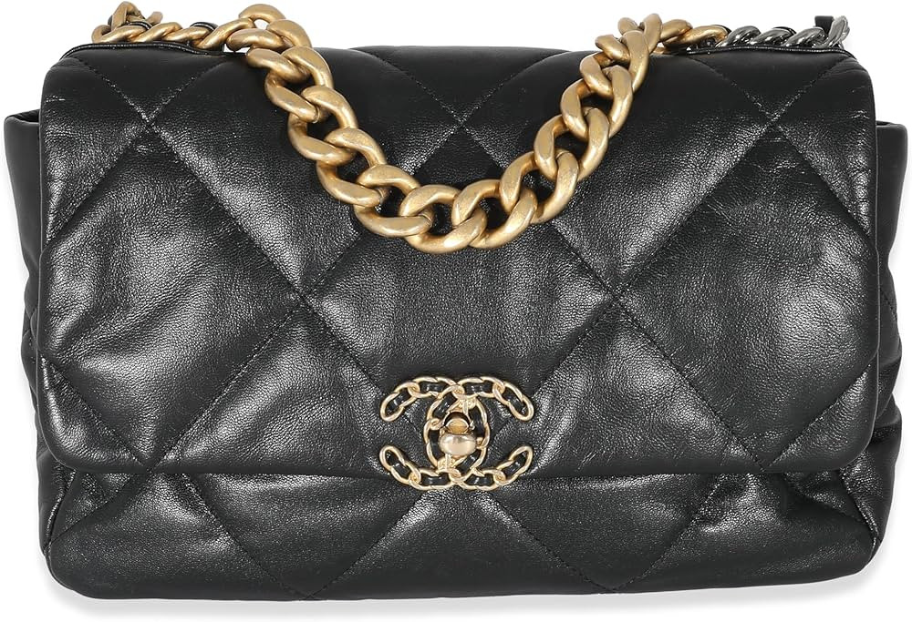 Amazon.com: Chanel, Pre-Loved Black Shiny Lambskin 19 Flap Bag, Black : Amazon Luxury | Amazon (US)