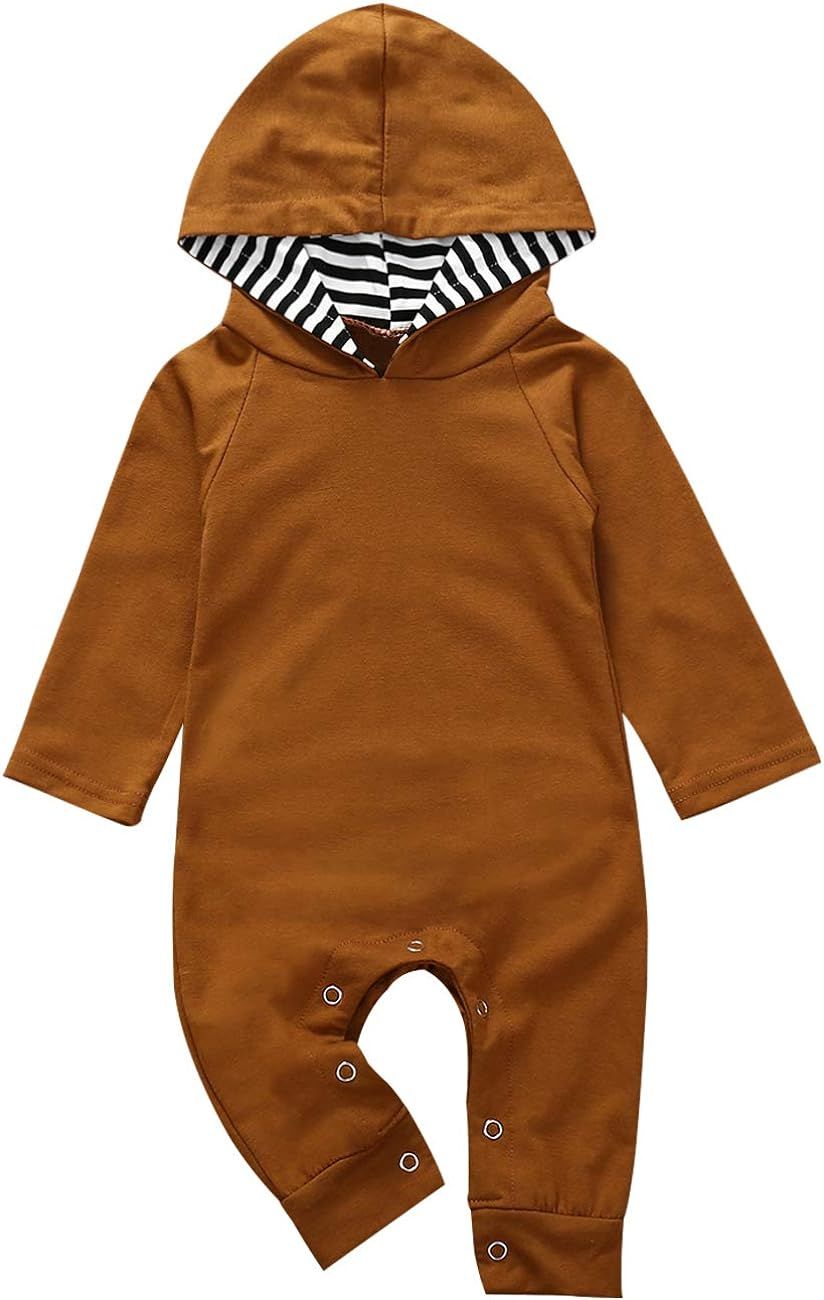 Newborn Baby Boys Girls Romper Toddler One Piece Solid Color Overall Long Sleeve Hoodie Playsuit ... | Amazon (US)