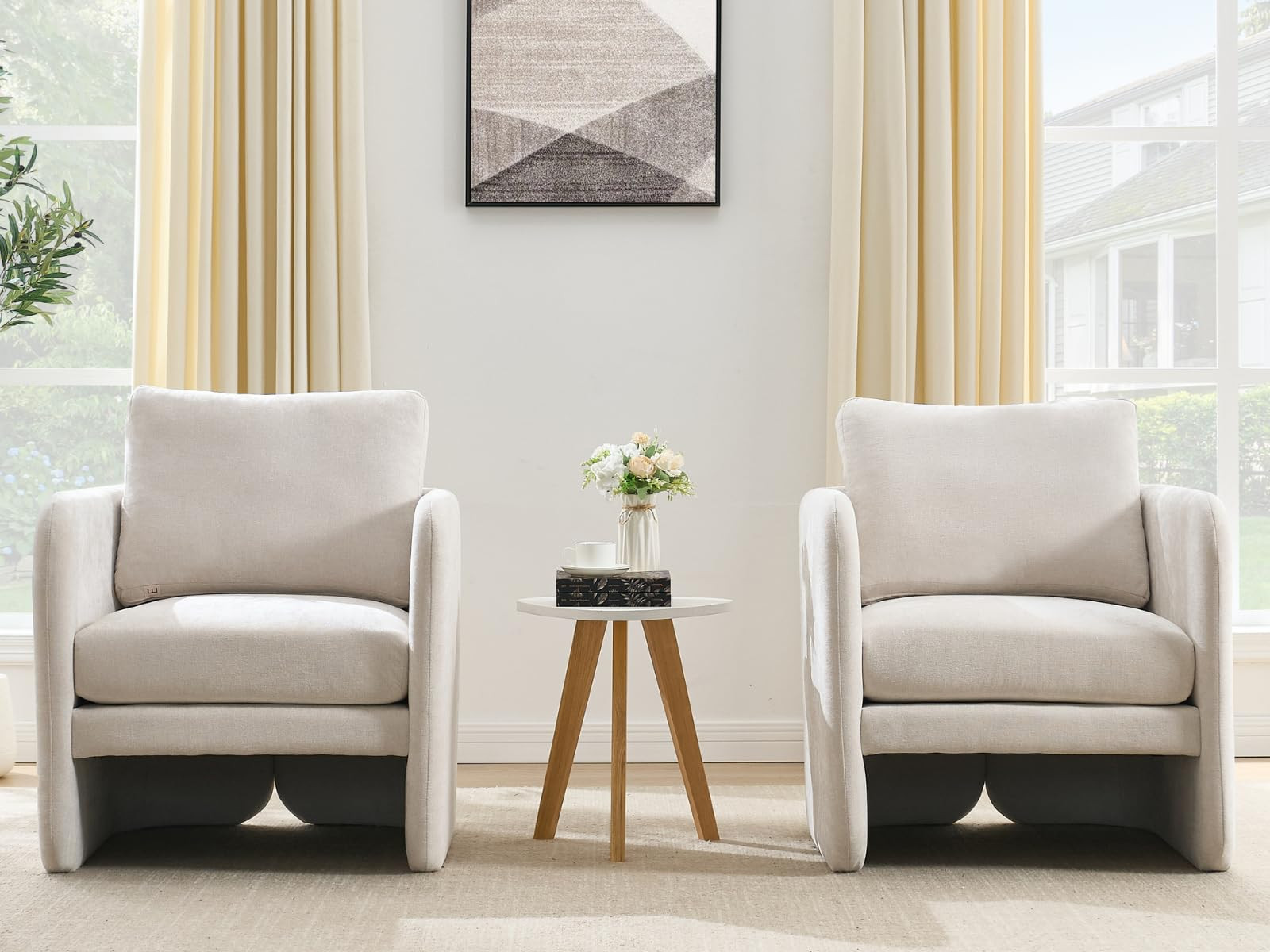 Modern Barrel Accent Chairs Set of 2, Beige Chenille Fabric Armchair for Living Room, Comfy Uphol... | Amazon (US)