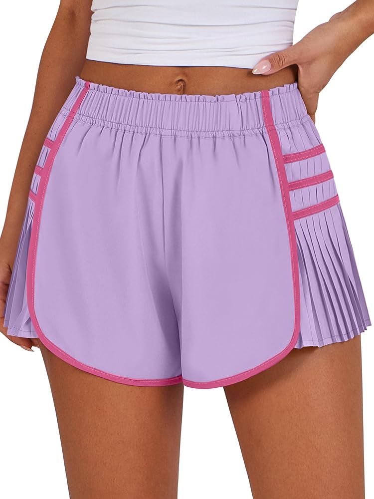 Caracilia Womens Workout Shorts Flowy Pleated Athletic Running Skort 2024 Trendy Summer Clothes | Amazon (US)