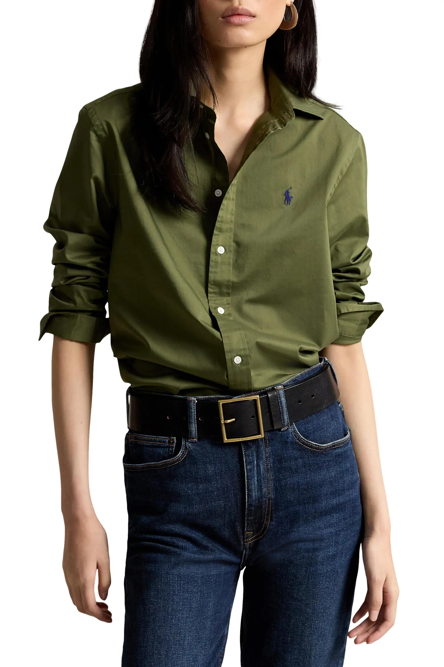 Polo Ralph Lauren Classic Fit Cotton Twill Button-Up Shirt (Women) | Nordstrom | Nordstrom