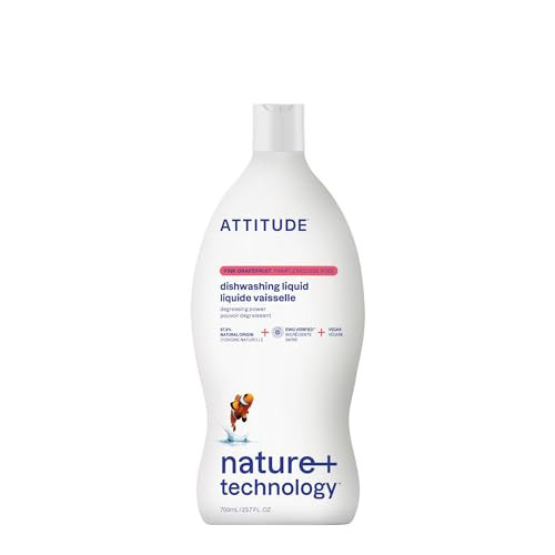 ATTITUDE Dish Soap, EWG Verified, Plant-Based & Vegan Dishwashing Liquid, Naturally Derived, Pink Grapefruit Scent, 23.7 Fl Oz | Amazon (US)