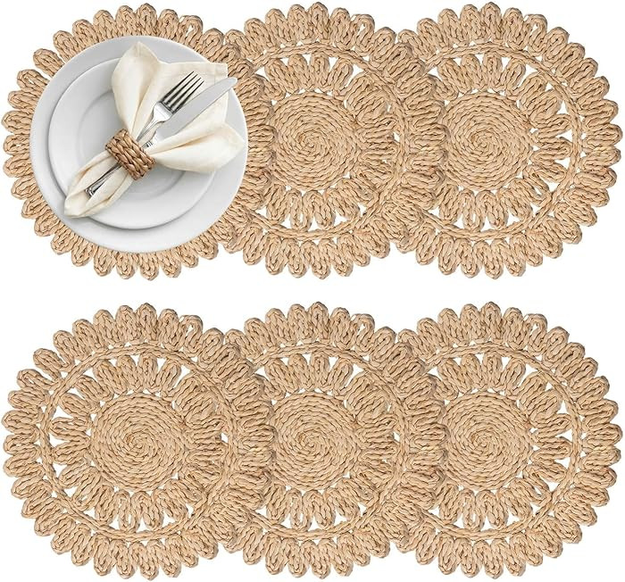 13.8" Round Corn Husk Placemats | Boho Woven Rattan Table Mats | Natural Spring Farmhouse Plate C... | Amazon (US)
