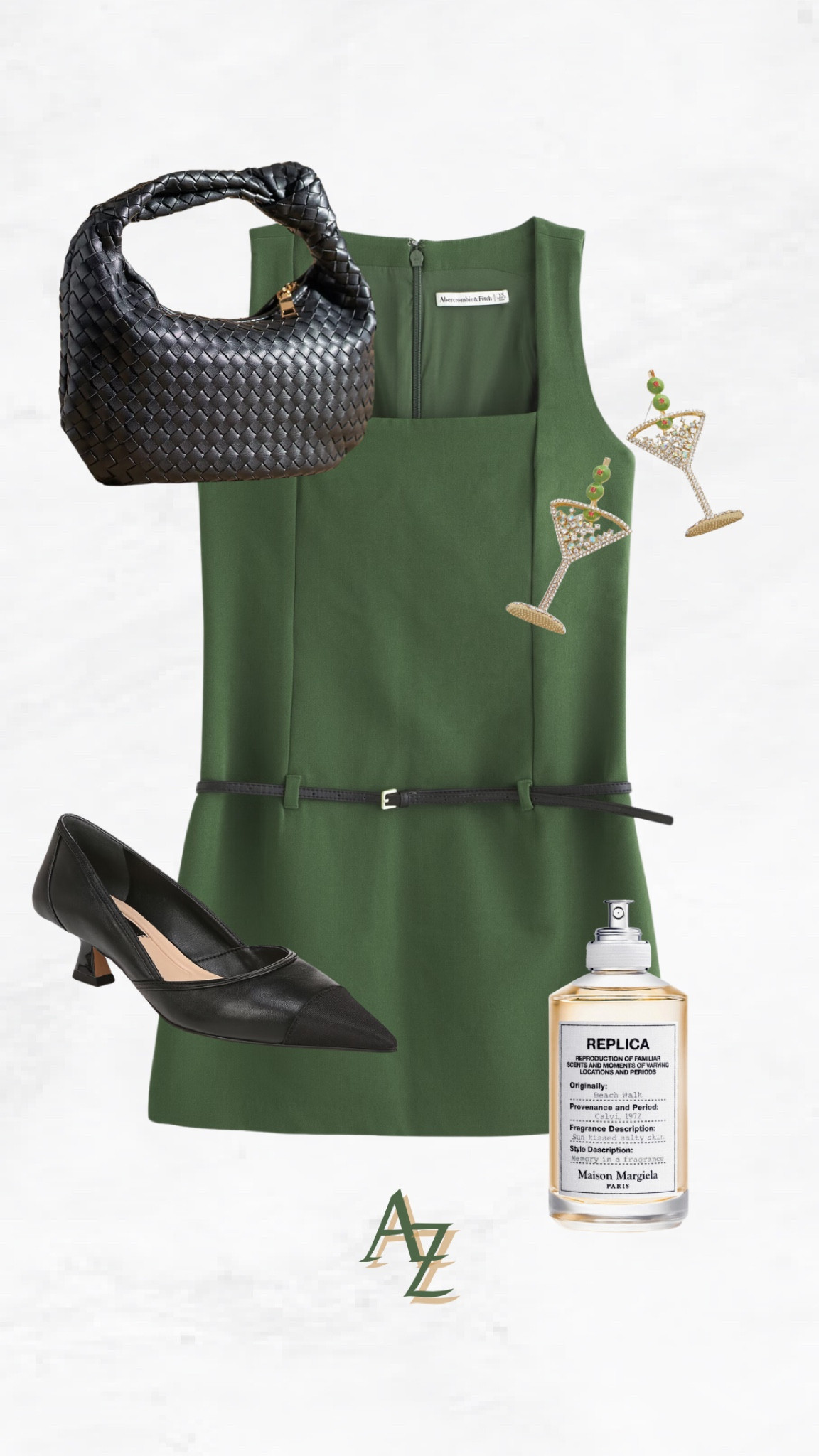 Green square neck belted mini dress, black pump heel, black braided bag, dirty martini earrings, pre-fall outfit 🍸

#LTKStyleTip #LTKU #LTKShoeCrush