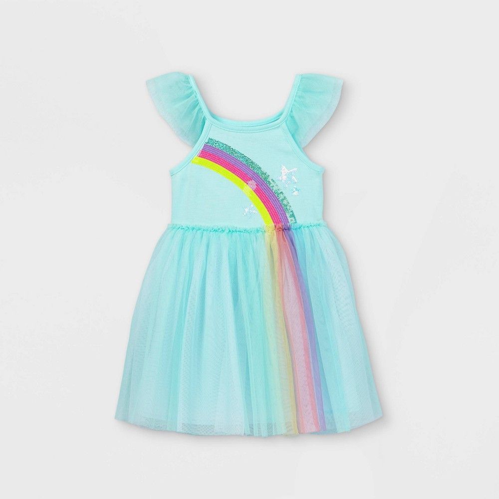 Toddler Girls' Sequin Rainbow Tulle Dress - Cat & Jack Aqua 5T, Blue | Target