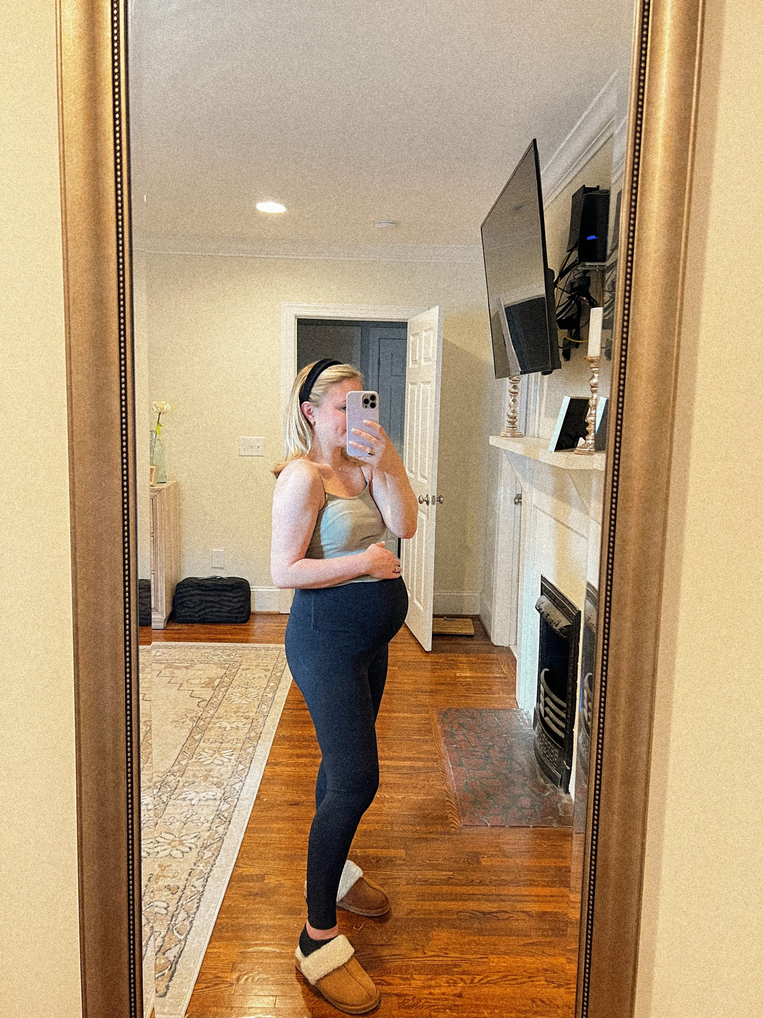 Living in comfy casual clothes in my final trimester 🫶🏻

Sized up to a medium in leggings, small in tank top and slippers are true to size!

#LTKSeasonal #LTKfindsunder50 #LTKbump