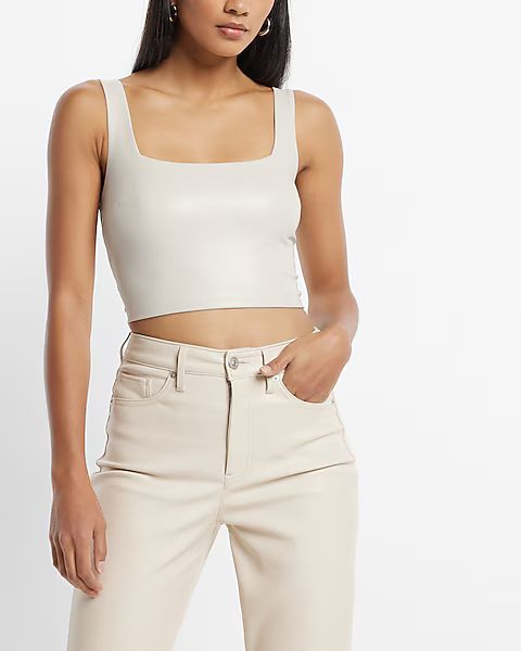 Body Contour Faux Leather Square Neck Cropped Tank | Express