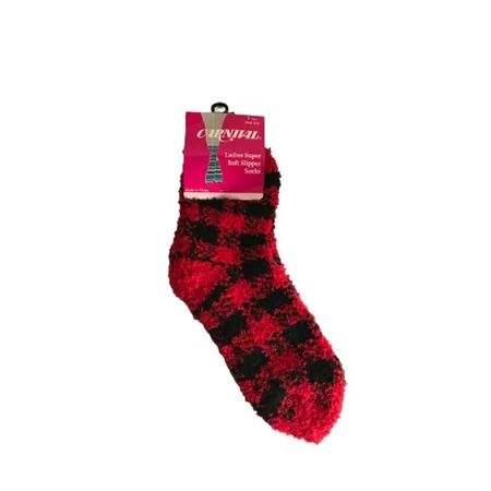 Carnival Ladies Super Soft Slipper Socks Red/Black Plaid One Size | Walmart (US)
