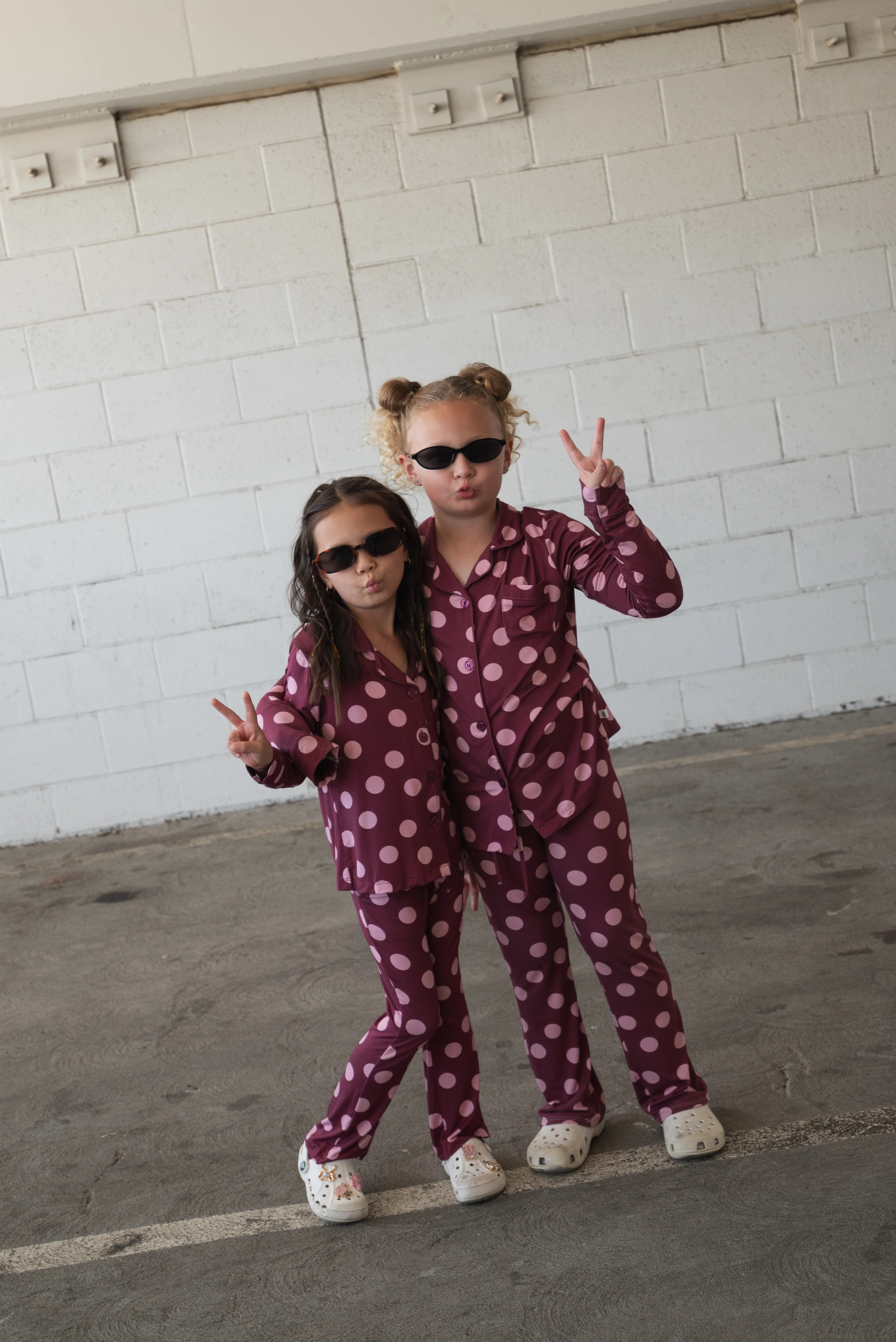 Girl's Bamboo Button Up Lounge Set | Heather Rose Dot | Forever French