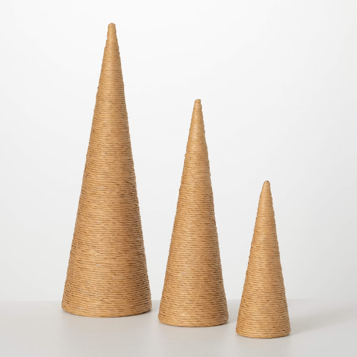 12"H  18.5"H & 24.5"H Sullivans Christmas Rope Tabletop Christmas Trees Set of 3  Natural | Target