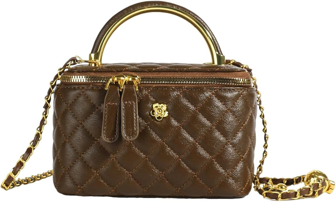 Quilted Leather Crossbody Bag with Chain Strap Women's Top Handle Bucket Square Box Bag for Women | Amazon (US)