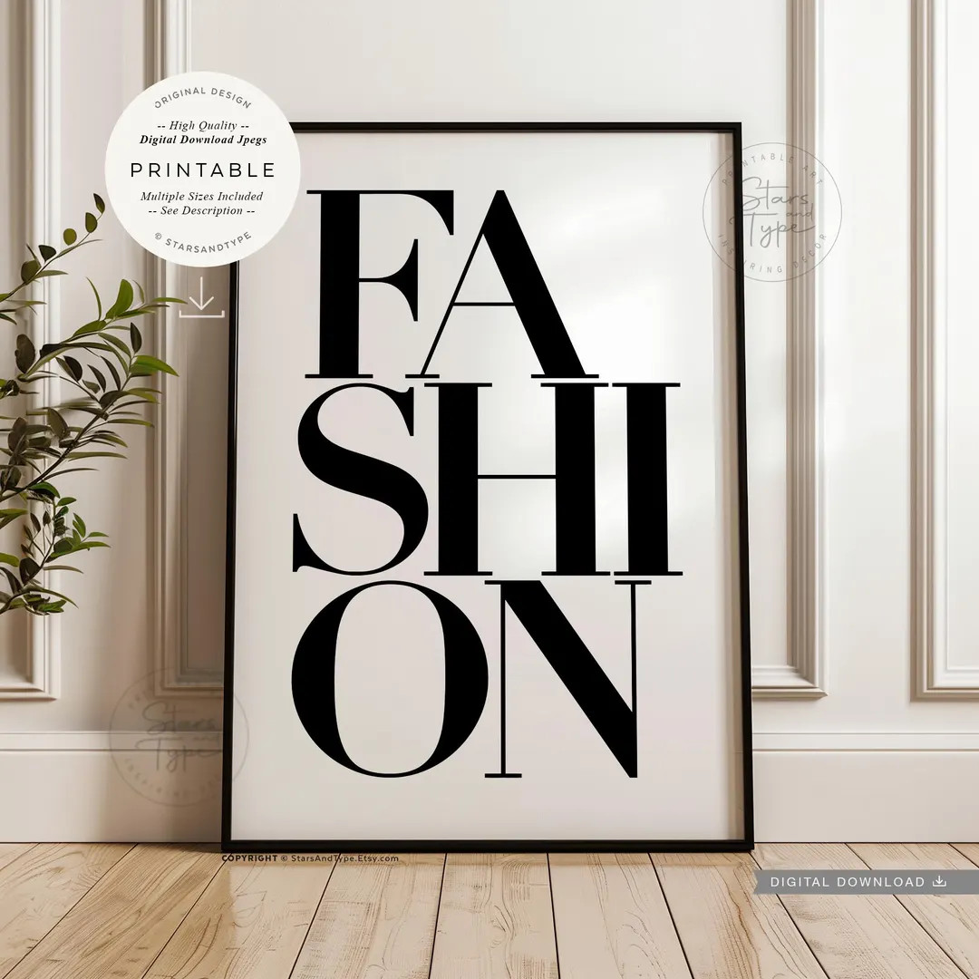 Fashion Typography PRINTABLE Art, Gallery Wall, Black and White Word Letters Type Decor, Digital ... | Etsy (US)