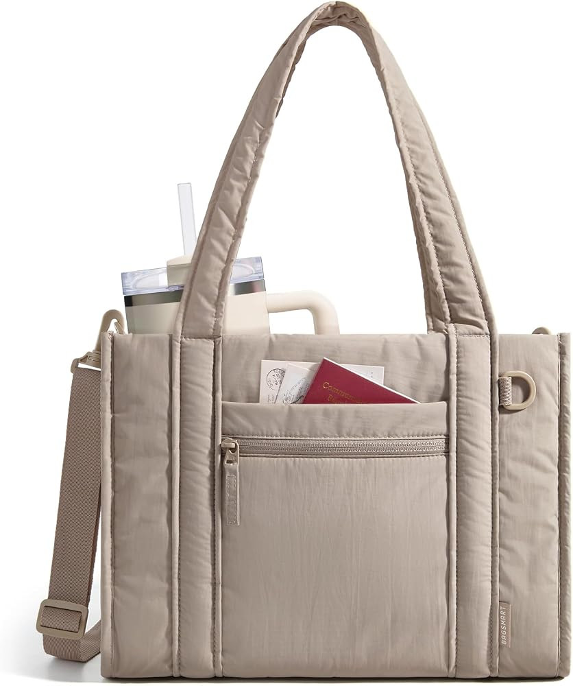 BAGSMART Boxy Tote Bag for Women, Crossbody Bag with Zipper, Crush Bow Purses for Travel Work Col... | Amazon (US)