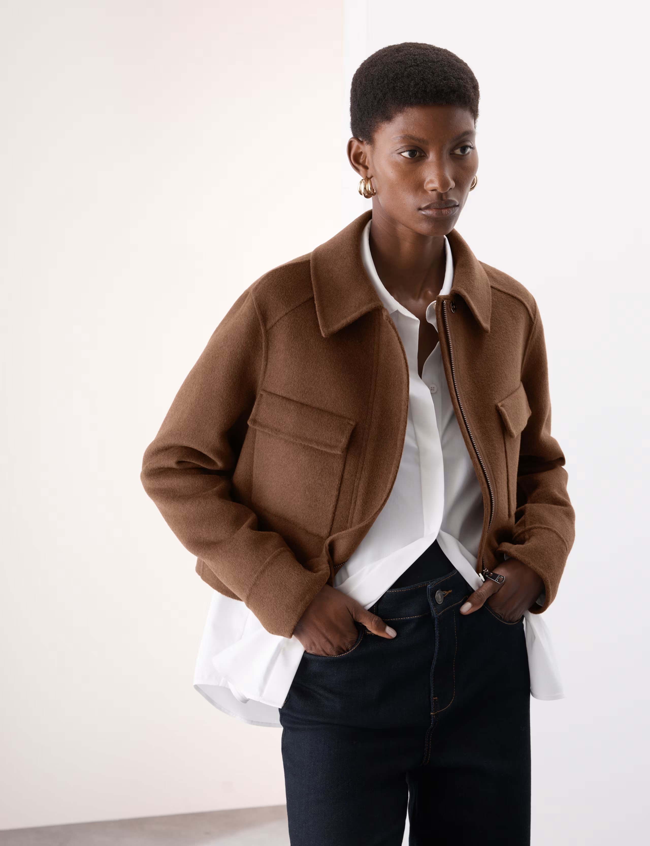 Wool Blend Collared Cropped Utility Jacket | Autograph at M&S | Marks & Spencer (UK)