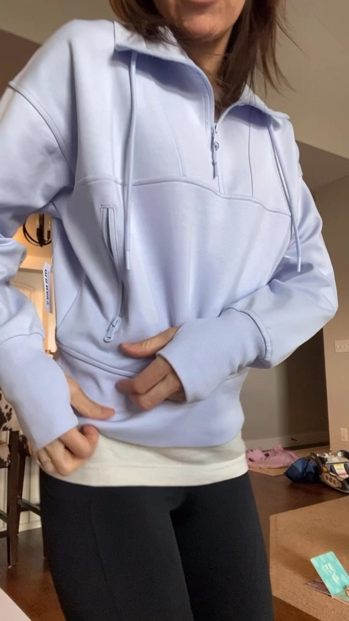 LuluLemon Scuba Half-Zip Dupe from Old Navy. It is so soft & lightweight for summer & hqs cuter details than the original in my opinion. I am wearing a size small, but I would order a size up if you want more of an oversized look. 

#LTKActive #LTKfitness #LTKSeasonal