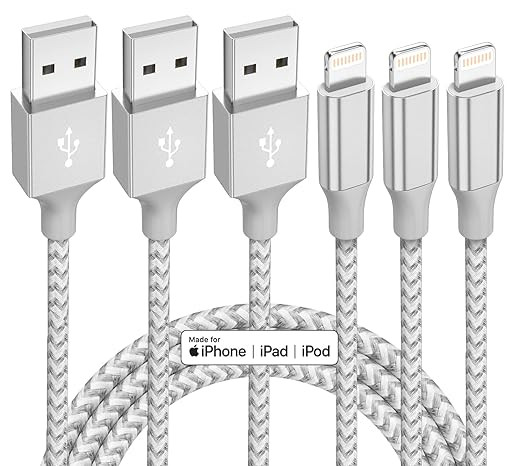 iPhone Charger 3 Pack 10 ft Apple MFi Certified Lightning Nylon Braided Cable Fast Charging Cord ... | Amazon (US)
