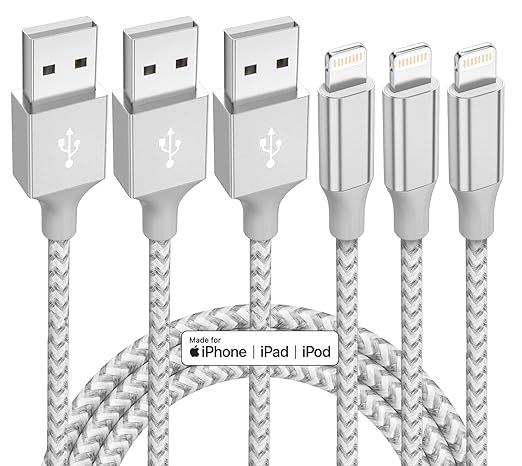 iPhone Charger 3 Pack 10 ft Apple MFi Certified Lightning Cable Nylon Braided Cable iPhone Charge... | Amazon (US)