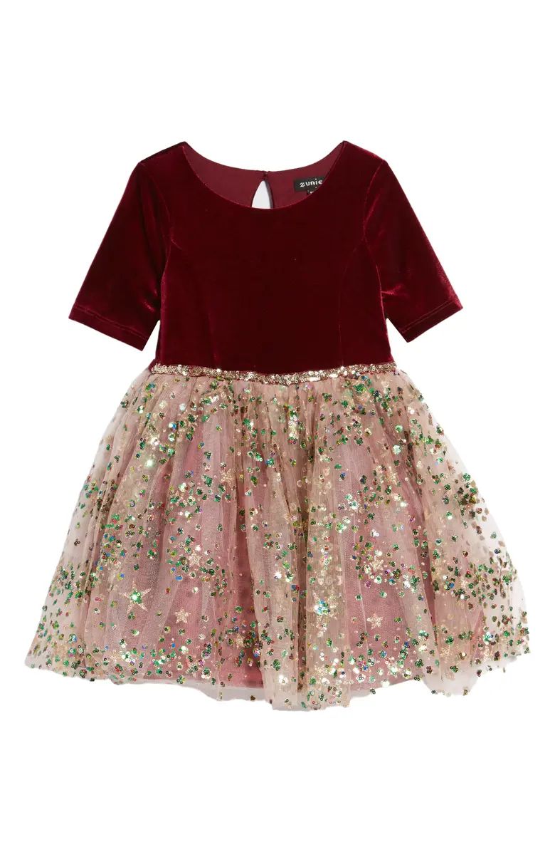 Zunie Kids' Glitter Skirt Velvet Dress | Nordstrom | Nordstrom