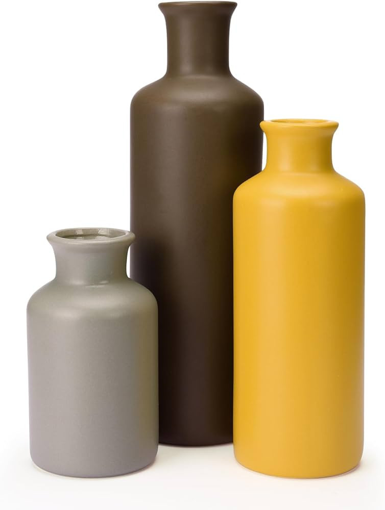 CUCUMI Vase Set, 3pcs,Ceramic Vase, Gray-Brown Color Vase, Flower Vase, Mixed and Varied Sizes | Amazon (US)