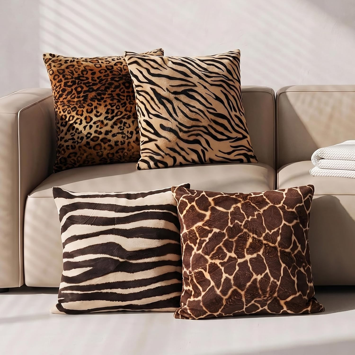 Animal Print Pillow Covers 18x18 Set of 4, Leopard Zebra Tiger Giraffe | Amazon (US)