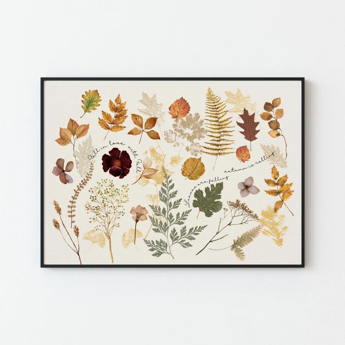 Herbarium Wildflower Art Print Falling Leaves Fall Print - Etsy | Etsy (US)