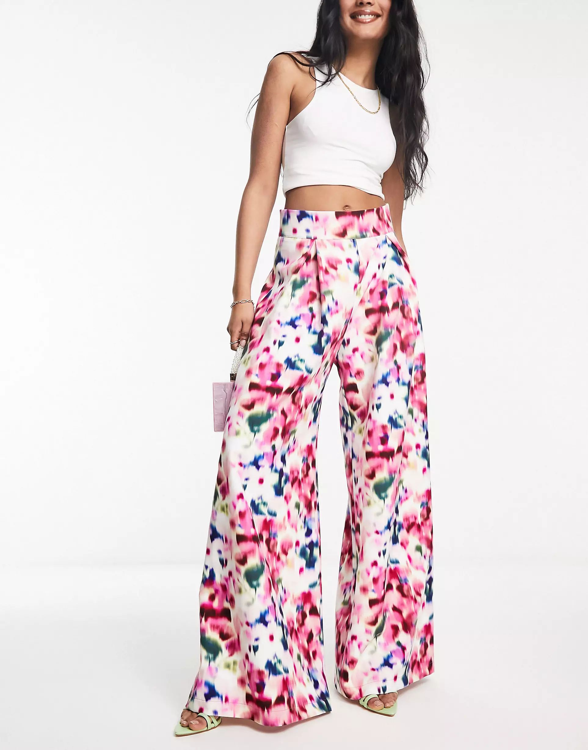True Violet high rise palazzo pants in white floral | ASOS | ASOS (Global)