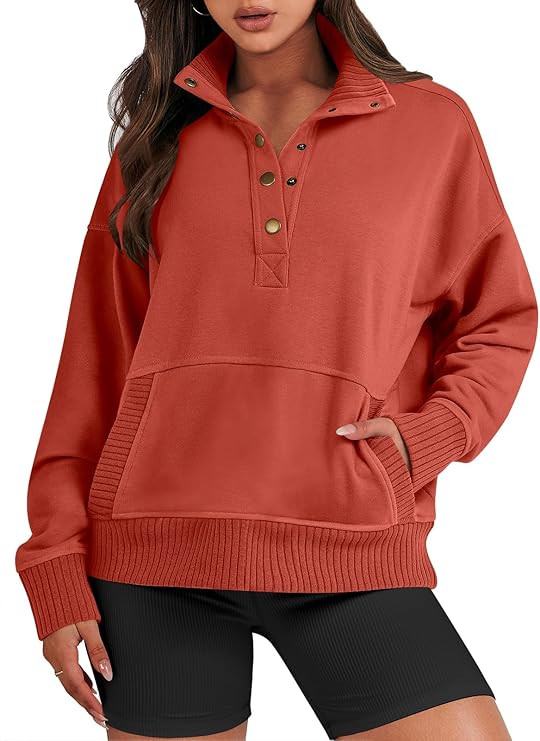 ANRABESS Women Sweatshirt Fall Casual Button Up Henley Pullover Sweater Comfy Loose 2024 Trendy O... | Amazon (US)