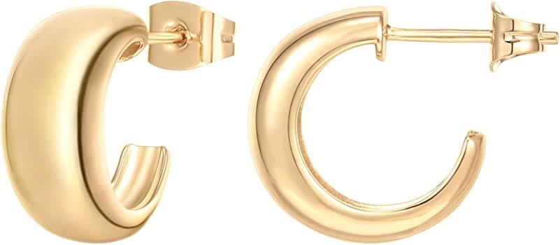 PAVOI 14K Gold Plated Sterling Silver Post Thick Huggie Earrings - Small Round Hoop Earrings in R... | Amazon (US)