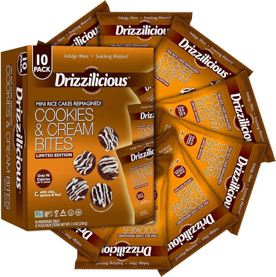 Drizzilicious - 0.74 oz 10 Pack Mini Rice Cake (Cookies & Cream) | Amazon (US)