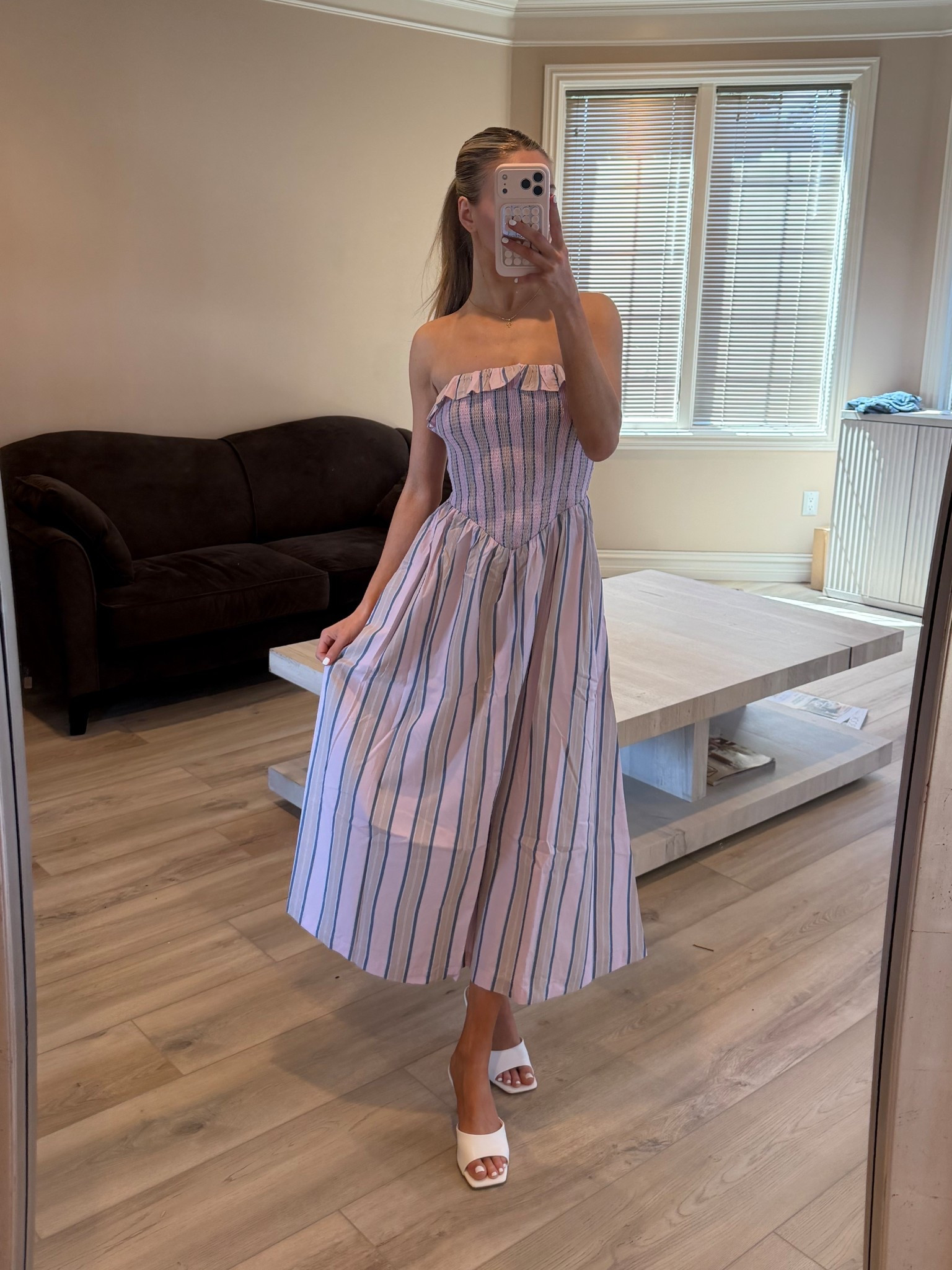 The cutest smocked dip waist midi dress from Abercrombie! I’m 5’4 and wearing a size XS Petite. 

Summer dress, Spring dress, midi dress, pink midi dress, stripe dress, stripe midi dress, strapless dress, vacation dress, casual dress, summer brunch outfit, summer dinner outfit 

#LTKootd
