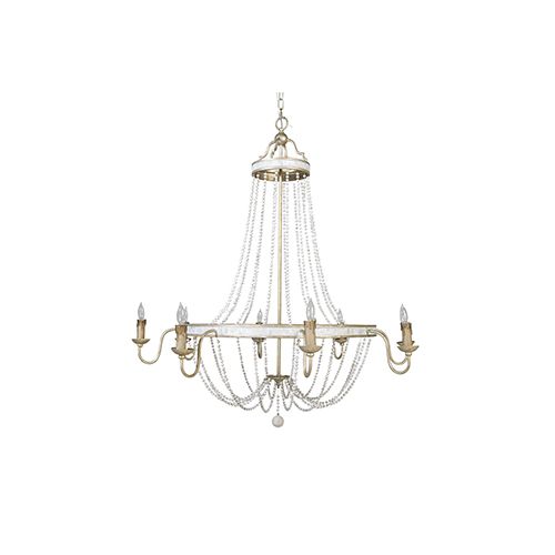 Corinna Champagne Silver and Antique White Eight-Light Chandelier | Bellacor