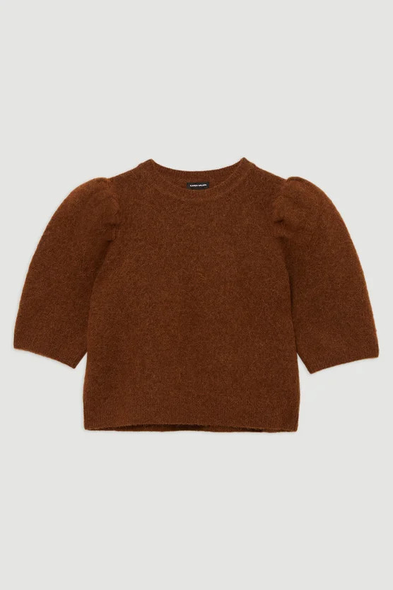 Alpaca Wool Fluffy Knit Crew Neck Top | Karen Millen UK + IE + DE + NL