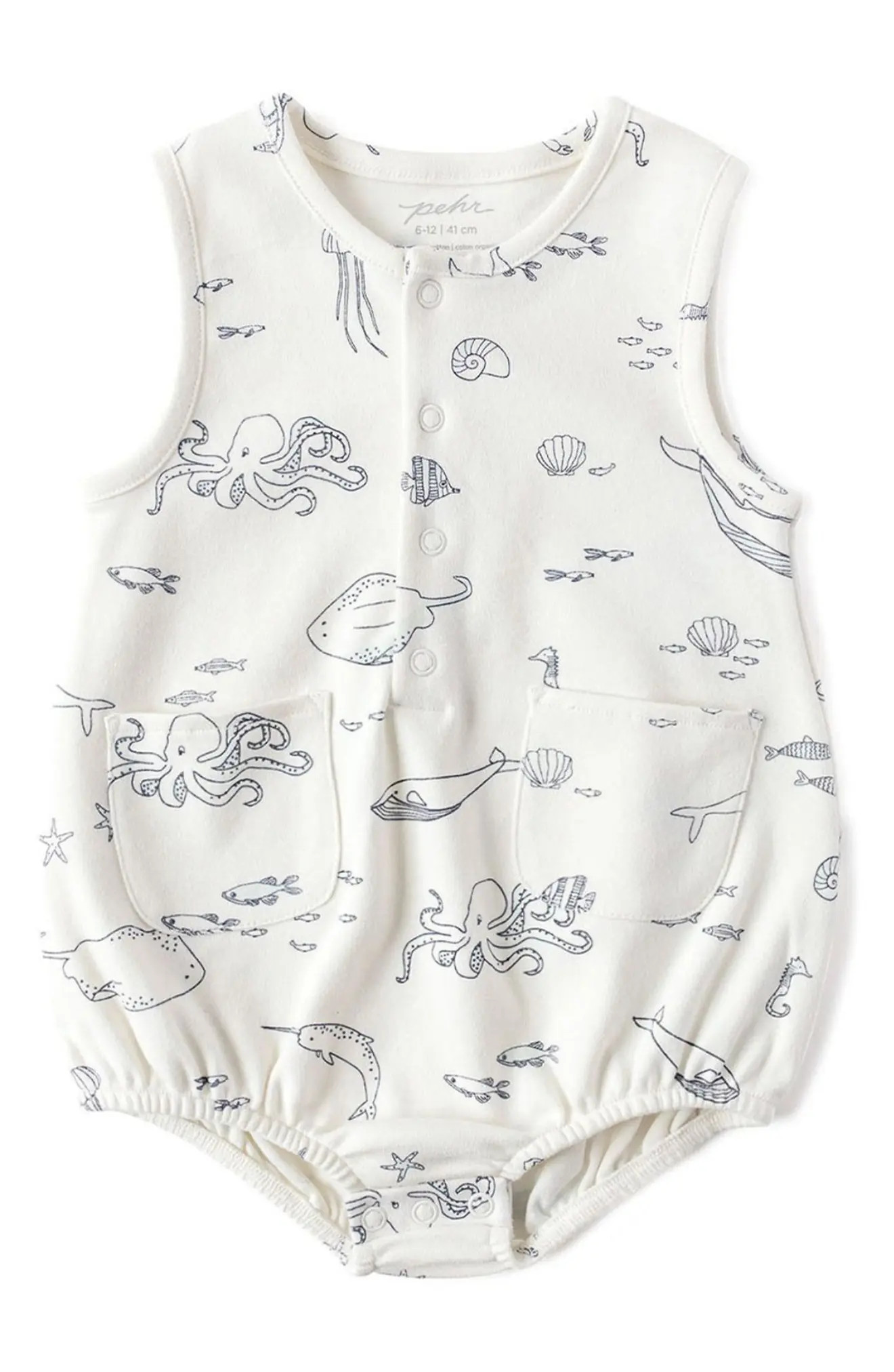 Pehr Sleeveless Organic Cotton Bodysuit in Octopus Oasis at Nordstrom, Size 3-6M | Nordstrom