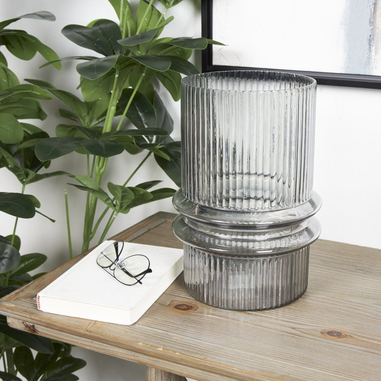 The Novogratz Gray Glass Wide Ribbed Candle Holder with Fluted Center | Walmart (US)