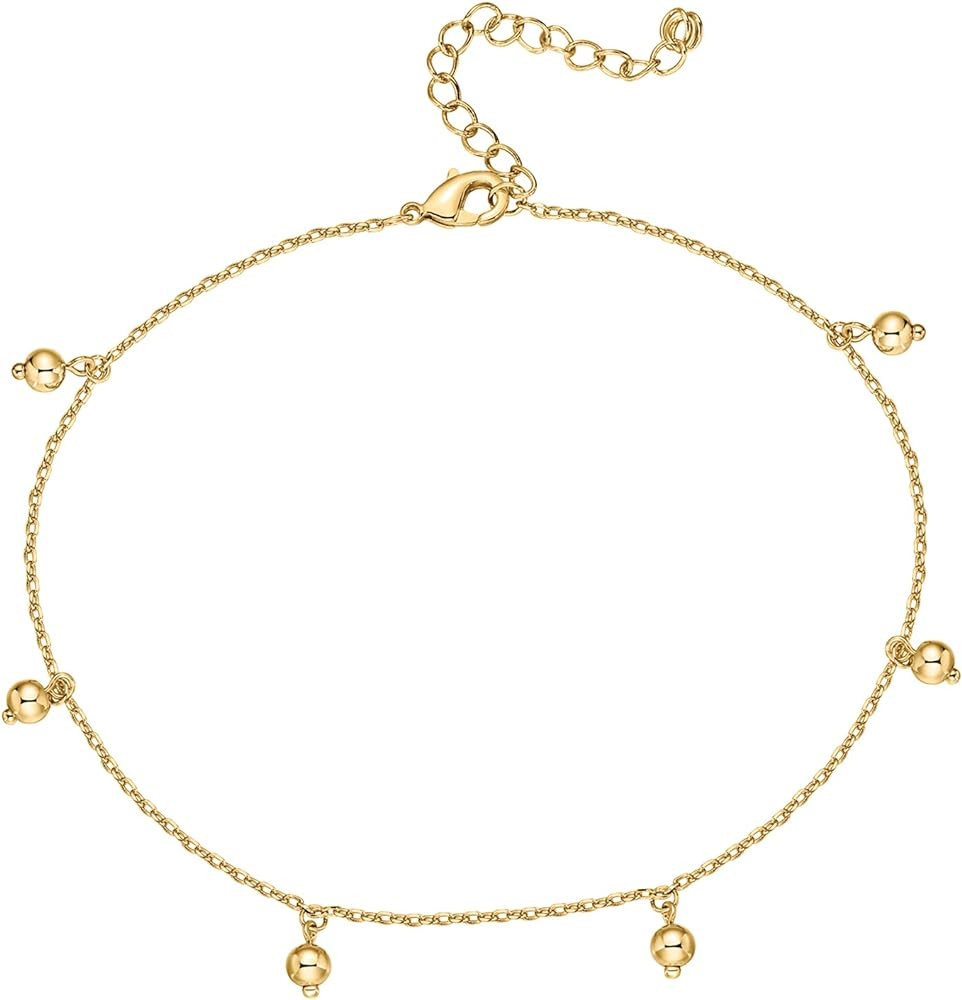 PAVOI 14K Gold Plated Charm Link Flat Gold Anklets for Women | Amazon (US)