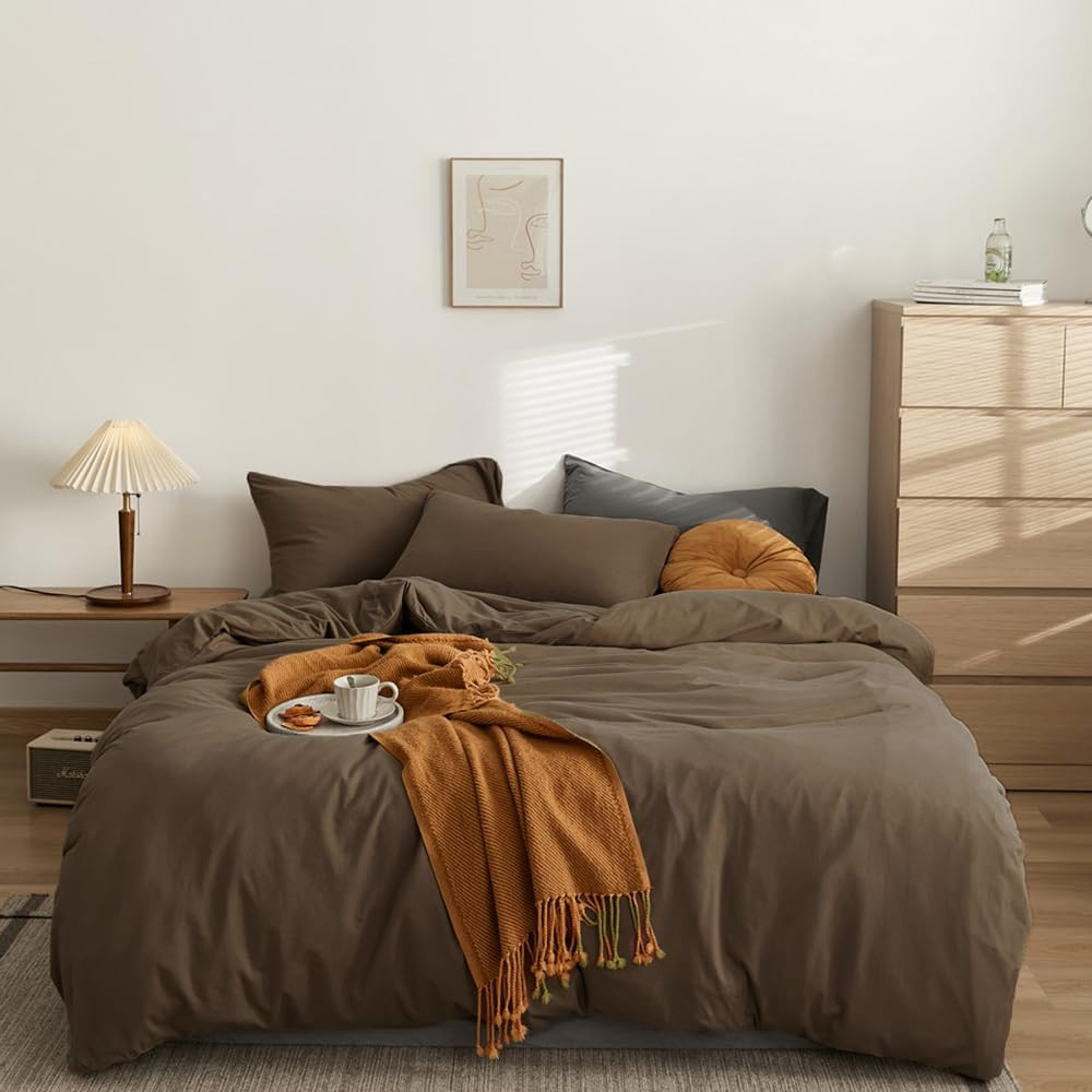 CLOTHKNOW Chestnut Brown Queen Comforter Set 3Pcs Brown Bedding Comforter Sets Dark Brown Queen C... | Amazon (US)