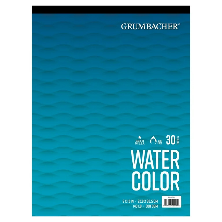 Grumbacher Watercolor Pad 9" x 12" 140lb./300GSM, 30 Paper Sheets, Cold Press, Tape Bound | Walmart (US)