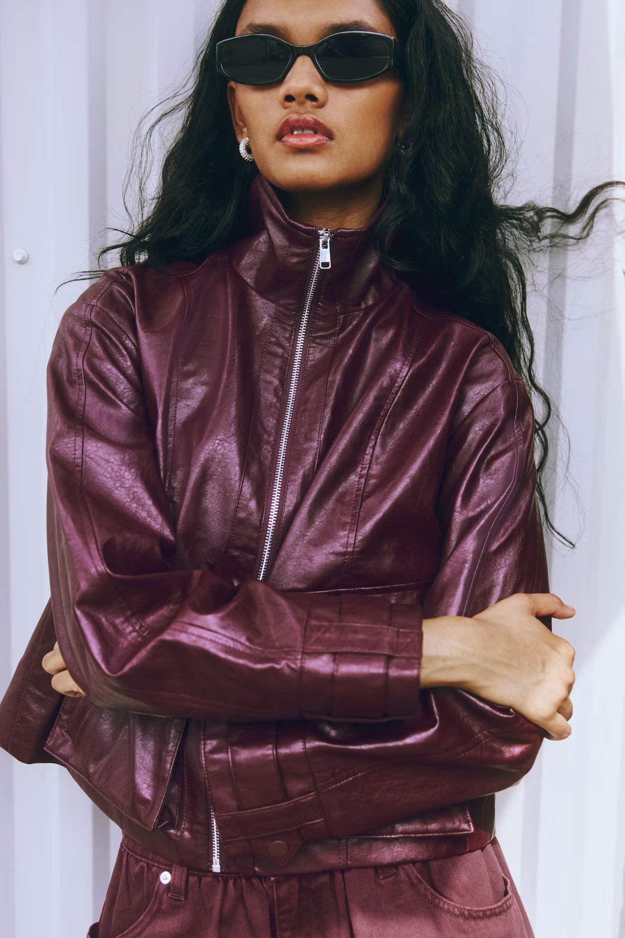 Aviator jacket - Burgundy - Ladies | H&M GB | H&M (UK, MY, IN, SG, PH, TW, HK)