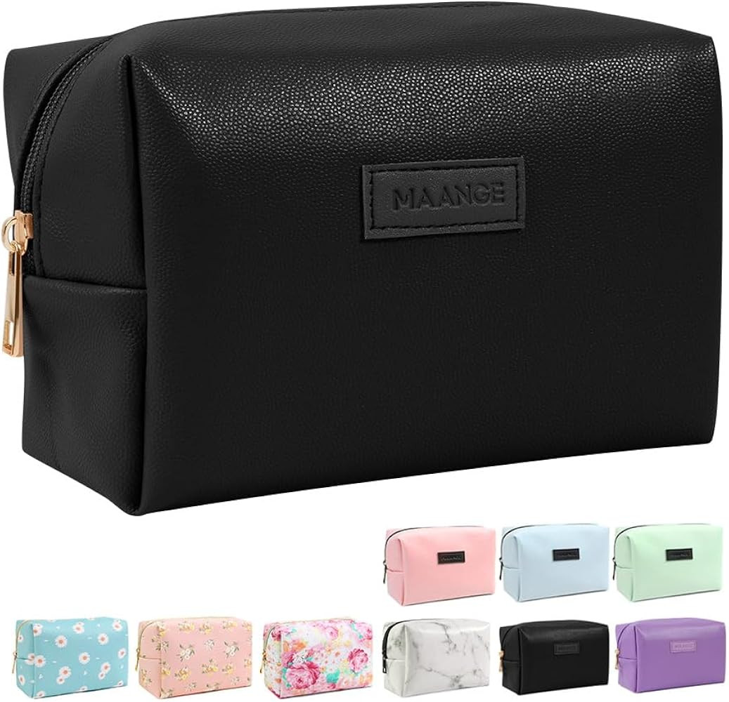 MAANGE Small Makeup Bag For Purse, Travel Cosmetic Bag Makeup Pouch PU Leather Portable Versatile... | Amazon (US)
