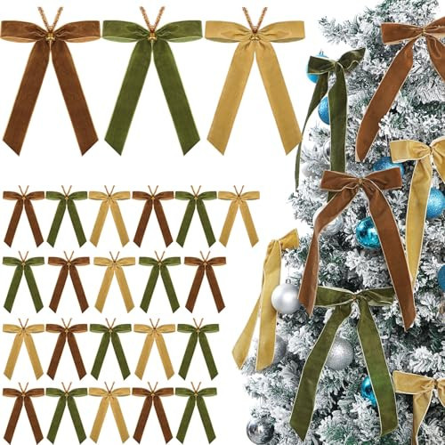 Riceshoot 30 Pcs Velvet Christmas Bow for Christmas Tree, Rustic Crafts Gift Bows, Christmas Garland, Large Gifts, Parties, Indoor or Outdoor Christmas Decorations, 6.3 x 11 Inch(Retro) | Amazon (US)
