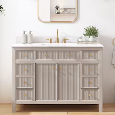 allen + roth Sandbanks 48-in Flaxen Greige Undermount Single Sink Bathroom Vanity with White Engi... | Lowe's