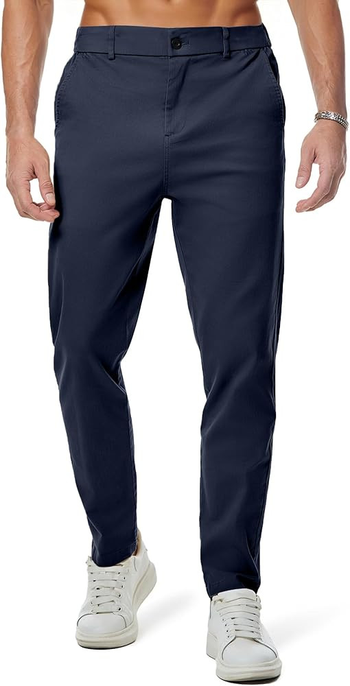 JMIERR Men's Chino Pants Casual Elastic Waist Tapered Golf Trousers | Amazon (US)