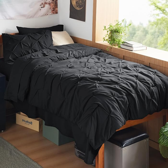 Bedsure Twin XL Comforter Set & Sheet Set, 5-Piece Black Bed in a Bag | Amazon (US)