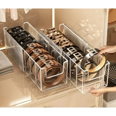 Clear Belt Organizer Extendable, 2 Pack Acrylic Belt Storage Holder with Adjustable Dividers, Belts Storage Container for Closet Drawer | Walmart (US)