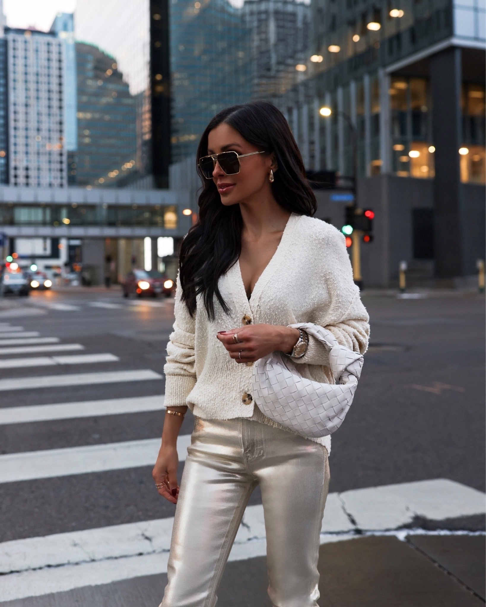 Fall night out look
Free people cardigan 
Revolve metallic denim
Bottega veneta Jodie mini 

#LTKStyleTip #LTKFindsUnder100 #LTKSeasonal