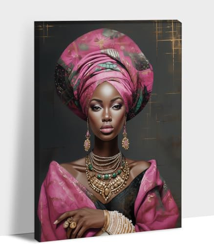 ANRUOXI Large African American Wall Art - Pink Black Girl Wall Art For Bedroom, Black Art Wall Decor For Living Room, Elegant Beautiful Black Woman Wall Art Framed Canvas Print Ready To Hang 32x48'' | Amazon (US)