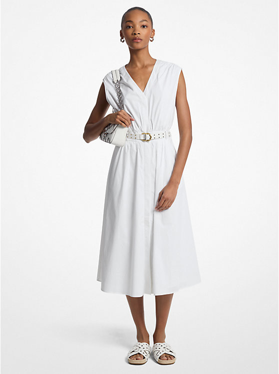 Stretch Cotton Poplin Belted Midi Dress | Michael Kors US