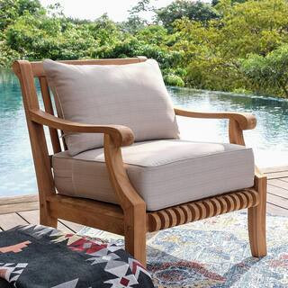 Cambridge Casual Cambridge Casual Mosko Teak Wood Outdoor Lounge Chair with Beige Cushion 120068-... | The Home Depot