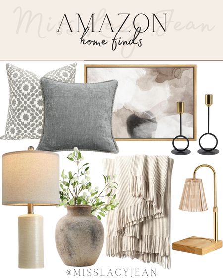 Amazon home accents include throw blanket, throw pillows, candle warmer, vase, faux greenery stems, table lamp, candle stick holders, and wall art.

Neutral home decor, home accents, looks for less, amazon finds

#LTKhome #LTKstyletip #LTKfindsunder50
